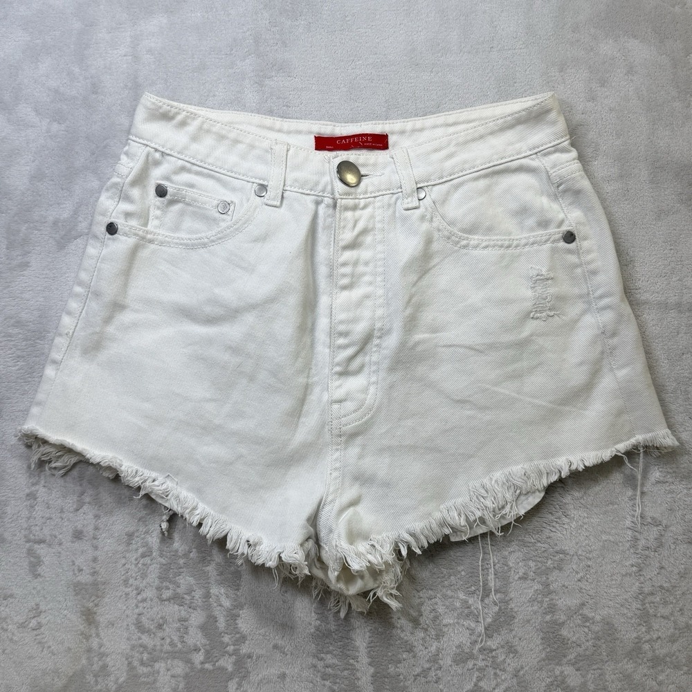 Caffeine‎ White Distressed Denim Shorts Womens Small Raw Hem Cutoff